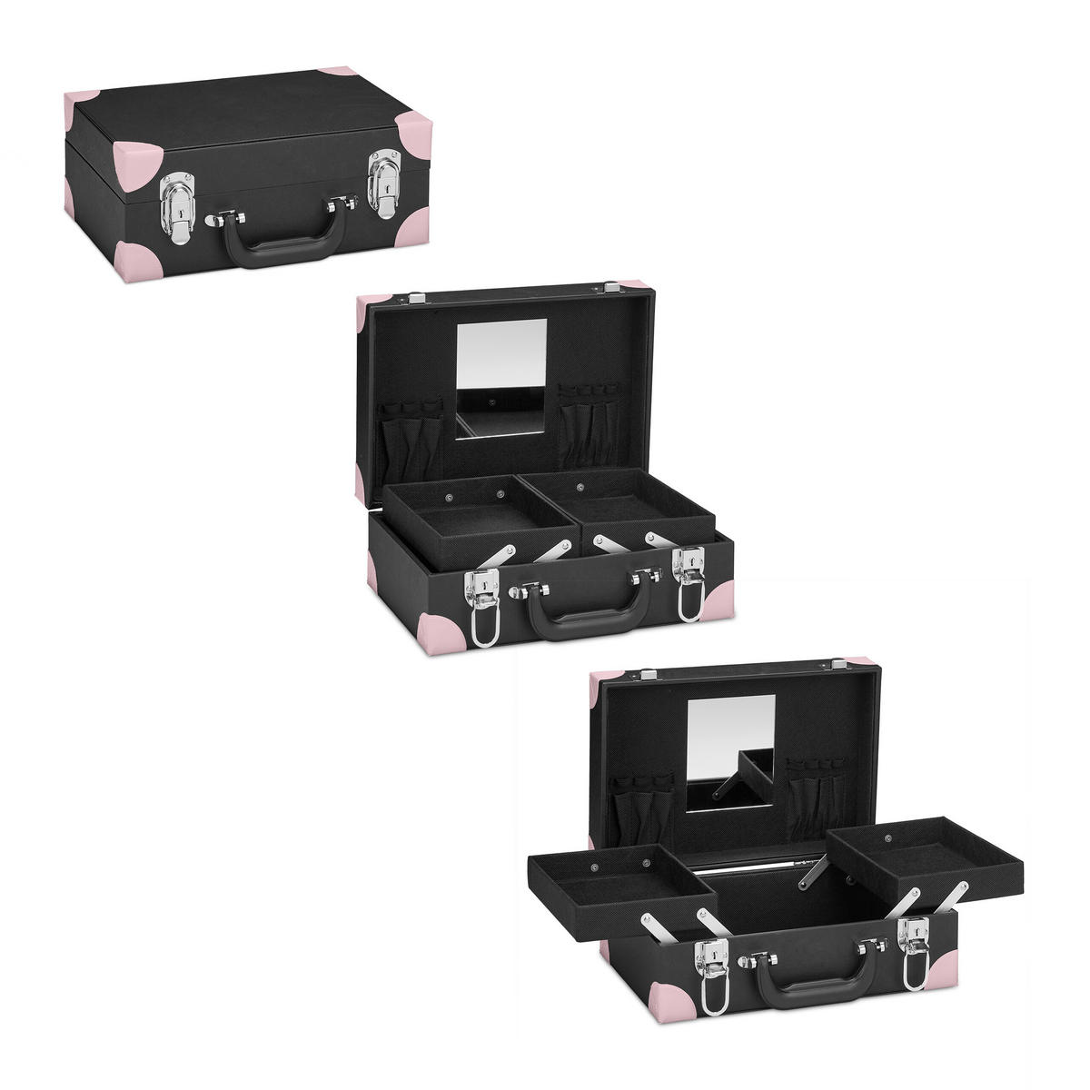 KOSMETIKKOFFER - Schwarz, Glas/Kunststoff (31/12.5/23cm) - Relaxdays