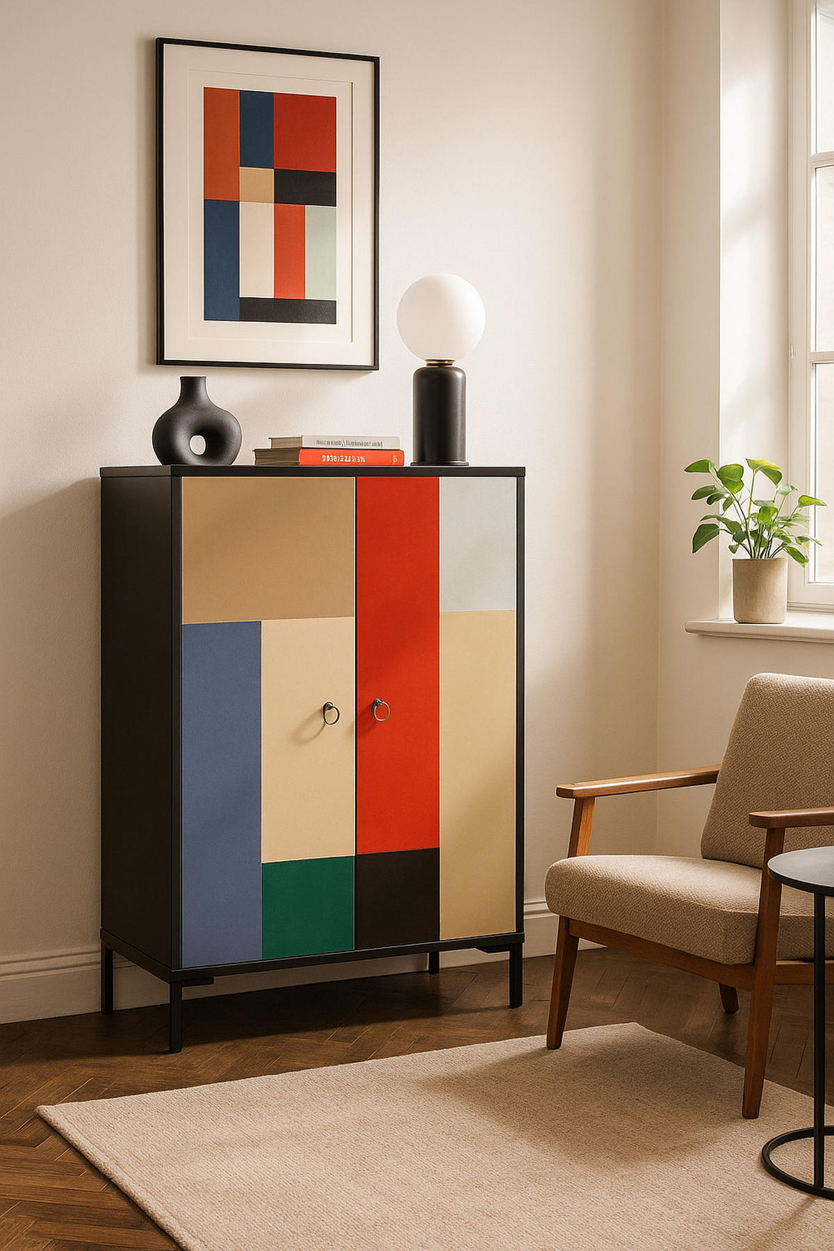 SIDEBOARD aus MDF mit 2 dekorativen Türen WALTER - Multicolor, Holzwerkstoff (45/123/75cm) - RNT By Really Nice Things