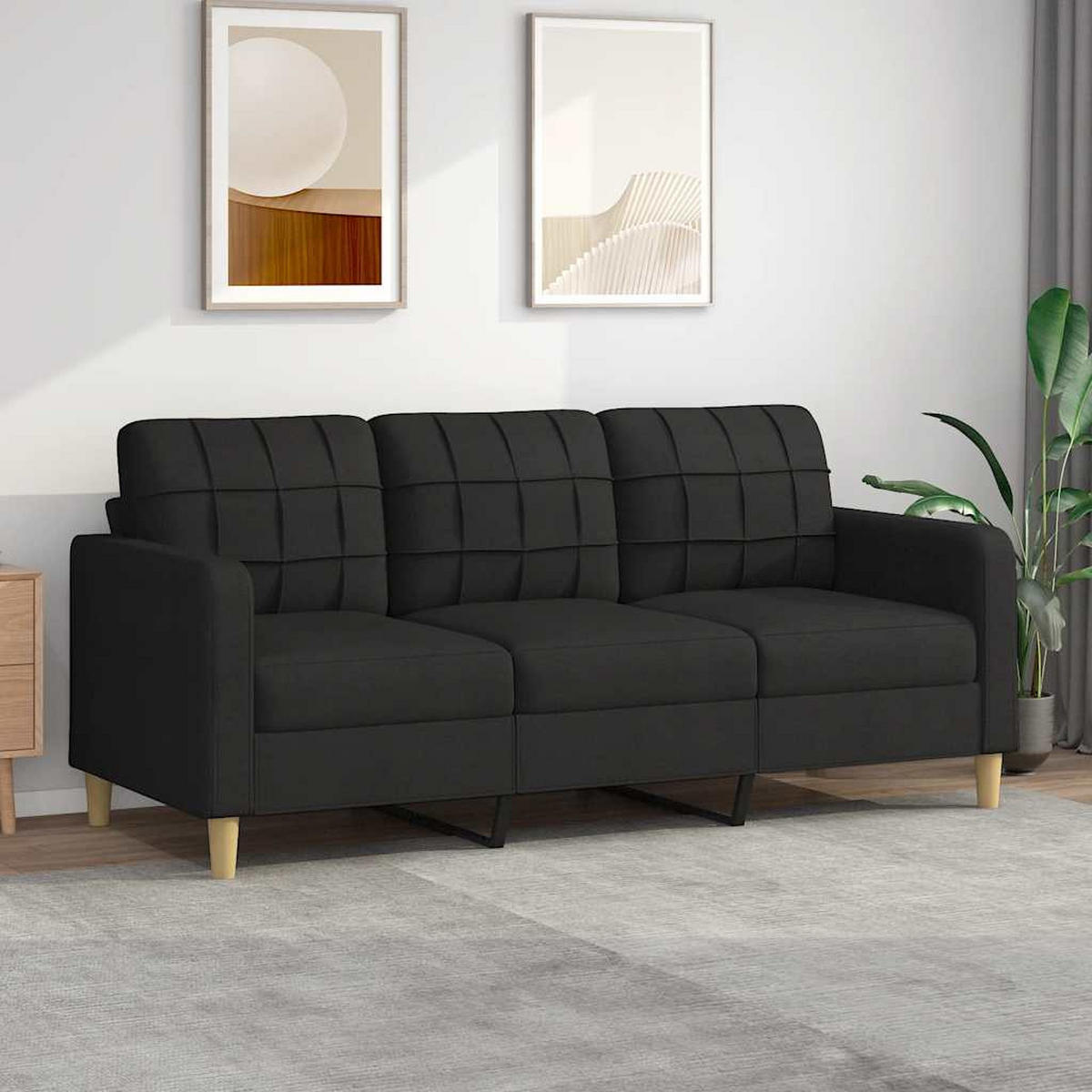 3-SITZER-SOFA Düren - Schwarz, Textil (198/80/77cm) - Nettlife