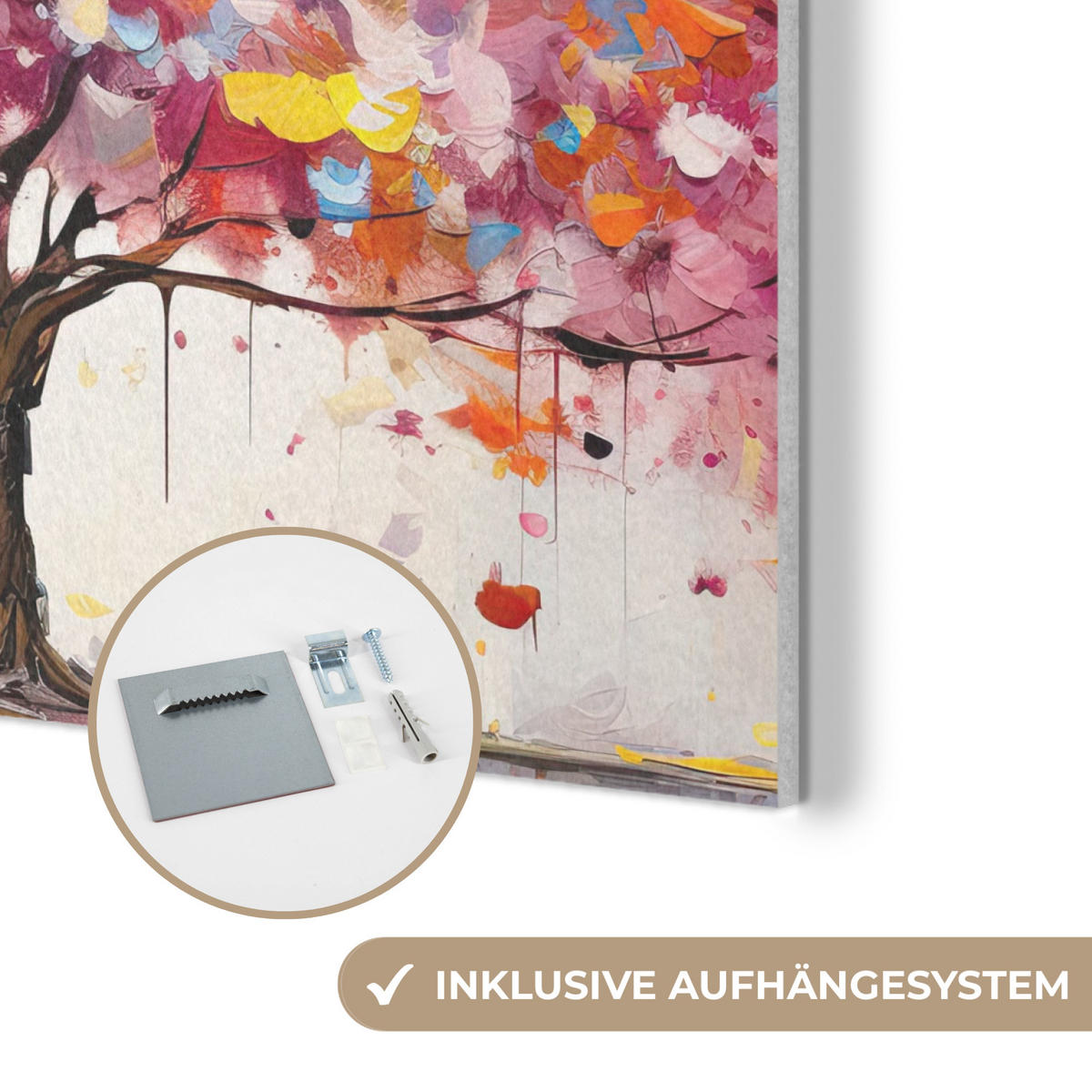 AKUSTIKPANEEL Aquarell - Baum - Kunst - Abstrakt 90x90 cm - Multicolor, Textil (90/0.9/90cm) - MuchoWow