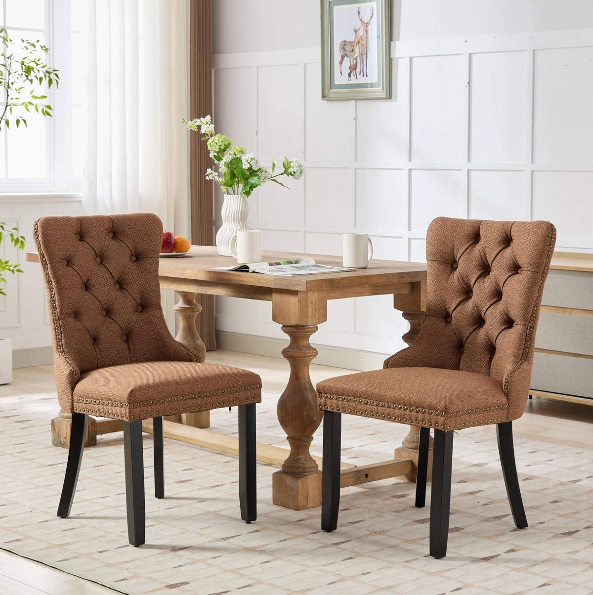 ESSZIMMERSTUHL mit hoher Rückenlehne Leinen Coffee - Braun, Holz (50/95/65cm) - Meubliv