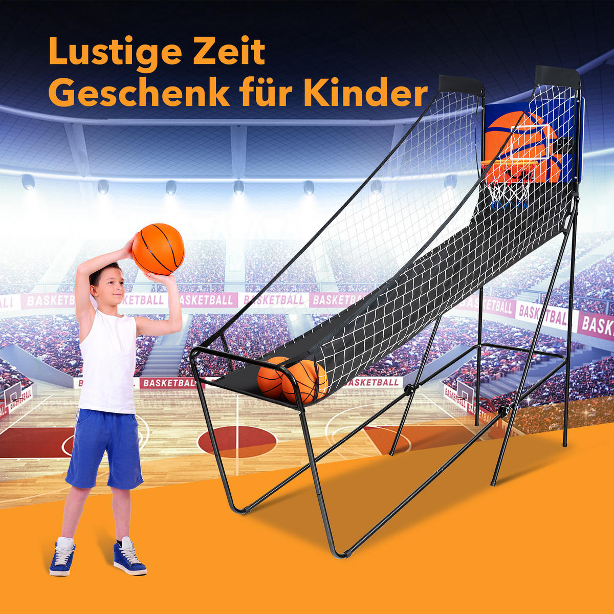 ARCADE-BASKETBALLSPIEL klappbar Schwarz - Schwarz, Metall (62/208cm) - COSTWAY