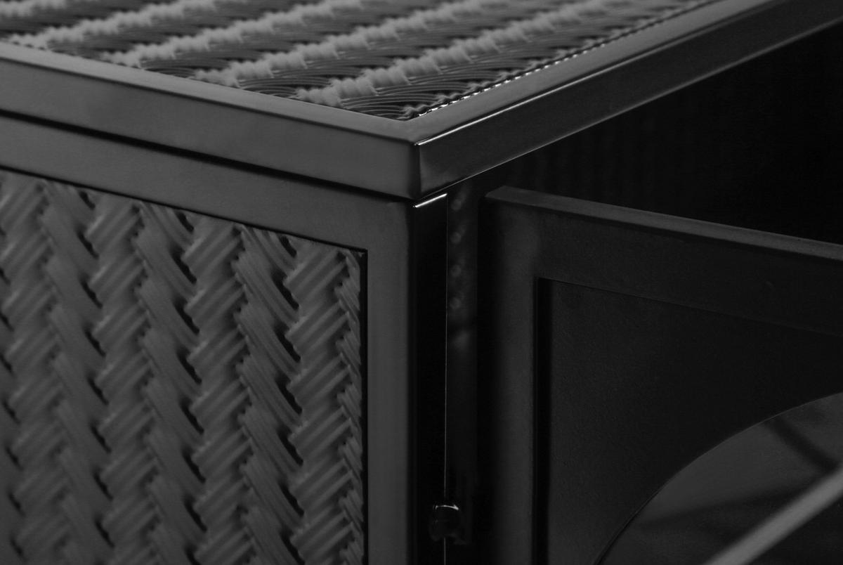 KÜCHENOBERSCHRANK 70x23x60 cm Schwarz aus Metall & Glas mit gewebtem Design & 3 Ablagen - Schwarz, Glas (70/60/23cm) - Modfu
