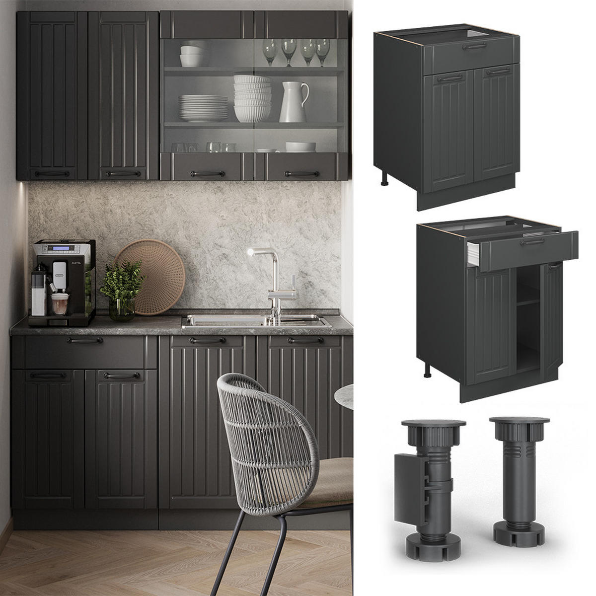 Dunkelgrau/Anthrazit, Holzwerkstoff (60/82/60cm) - Vicco