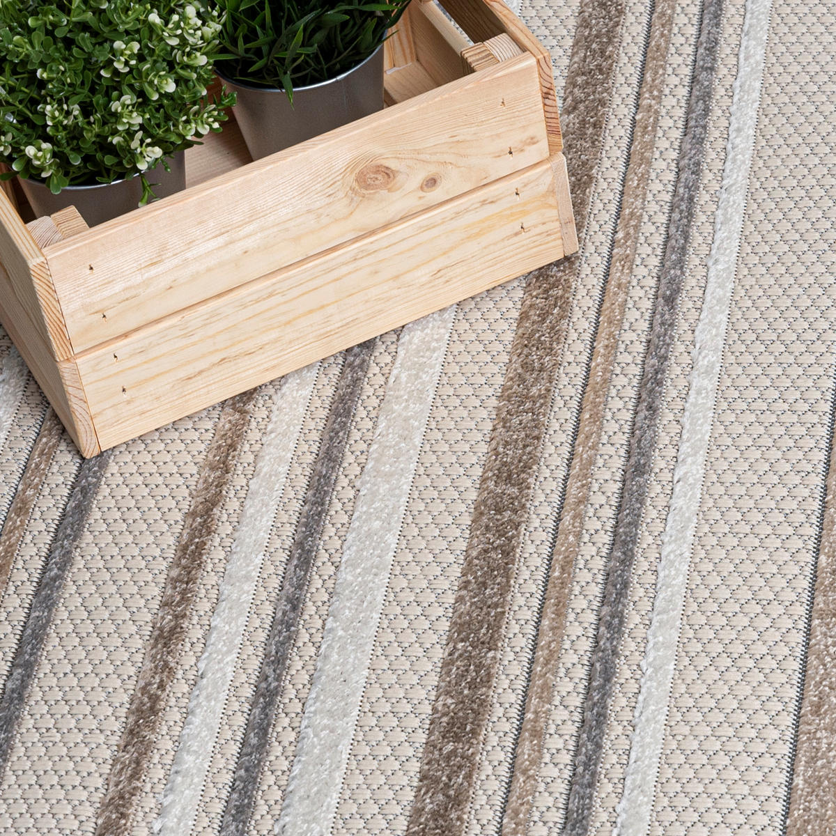 TEPPICH In-Outdoor Beige Abstract, Streifen - Kurzflor Rechteckig Creme - 160 x 230 cm - Beige/Blaugrau, Textil (160/230cm) - Mazovia