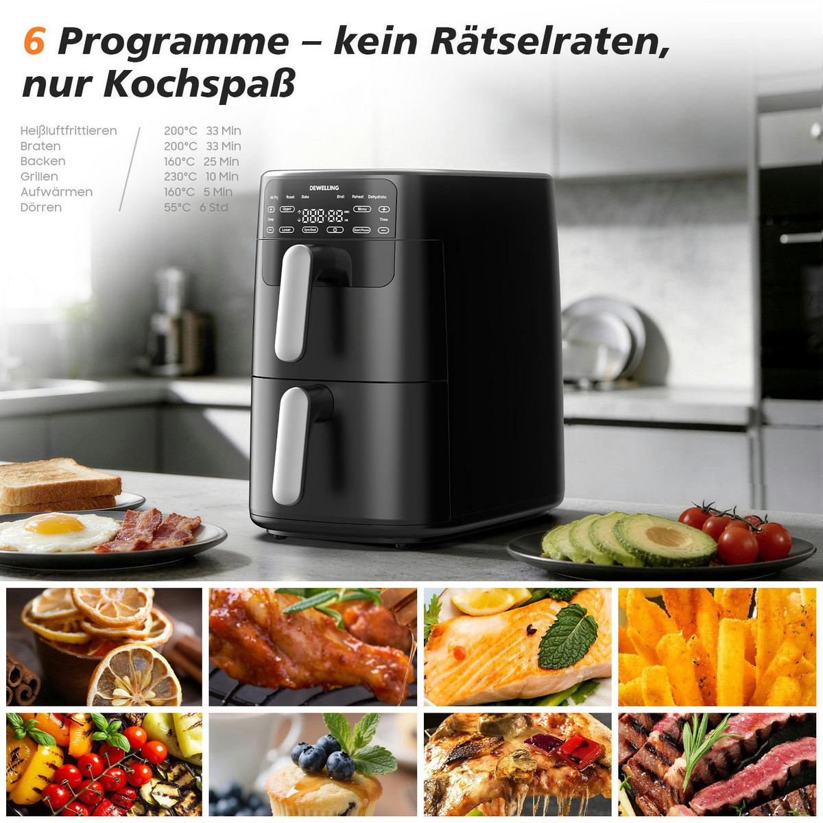 HEISSLUFTFRITTEUSE 5L+5L - Schwarz, Metall (22/39/43cm) - Aimax