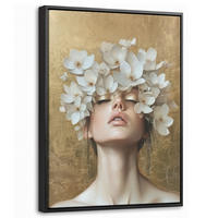 LEINWAND Bilder mit Rahmen - Gesicht - Blumen - Gold - Abstrakt - 30x40 - Goldfarben, Textil (30/40cm) - MuchoWow