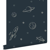TAPETE Weltraum 53 cm x 10.05 m - Blau, Papier (53/0.1cm) - ESTAhome