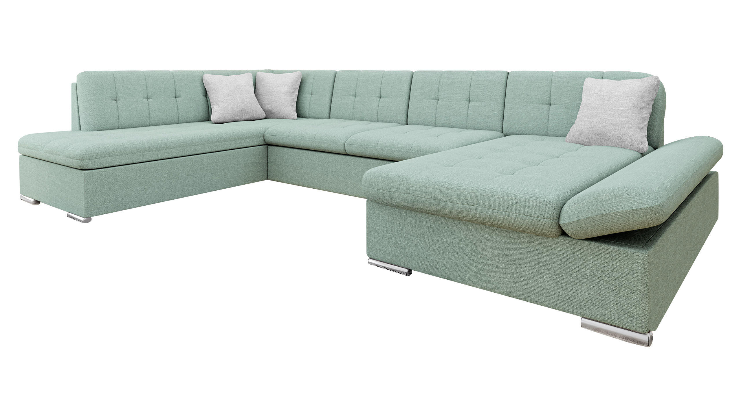 ECKSOFA Bergen Premium, Seite: Rechts - Silberfarben/Mintgrün, Holz/Textil (345/76/205cm) - MIRJAN24