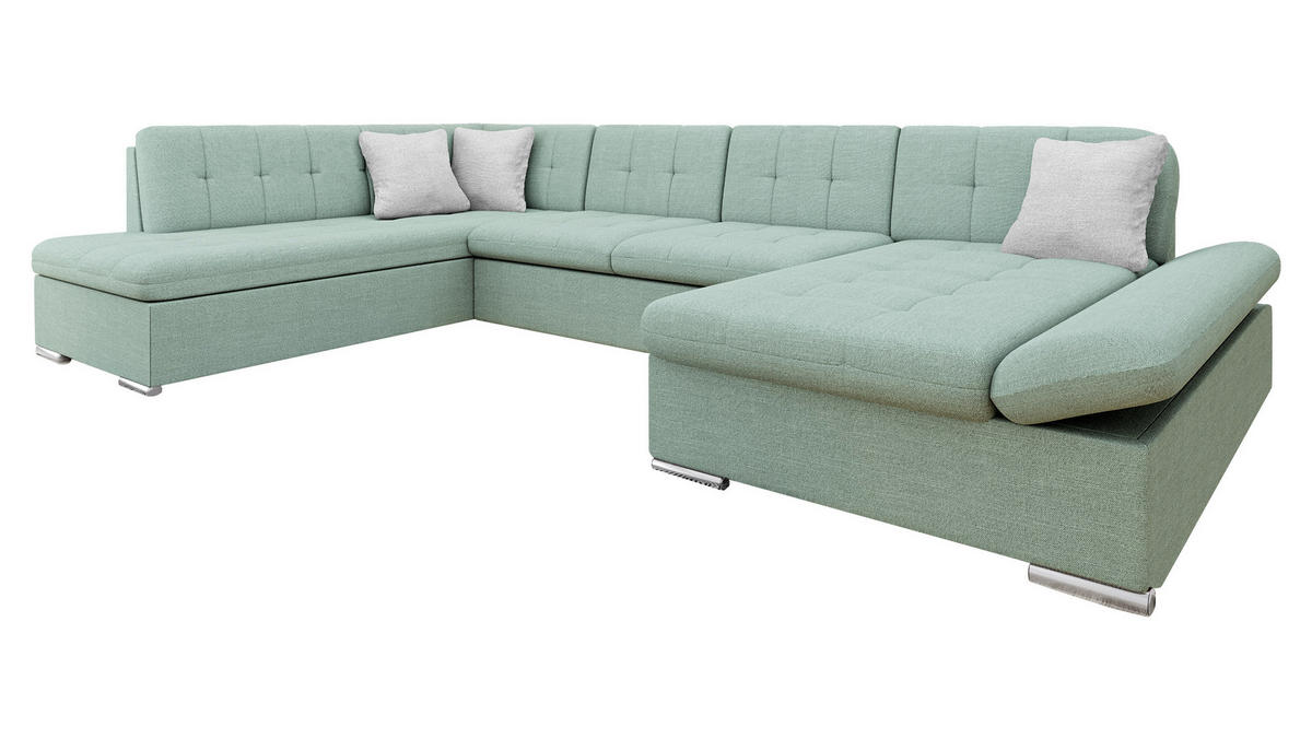 ECKSOFA Bergen Premium, Seite: Rechts - Silberfarben/Mintgrün, Holz/Textil (345/76/205cm) - MIRJAN24