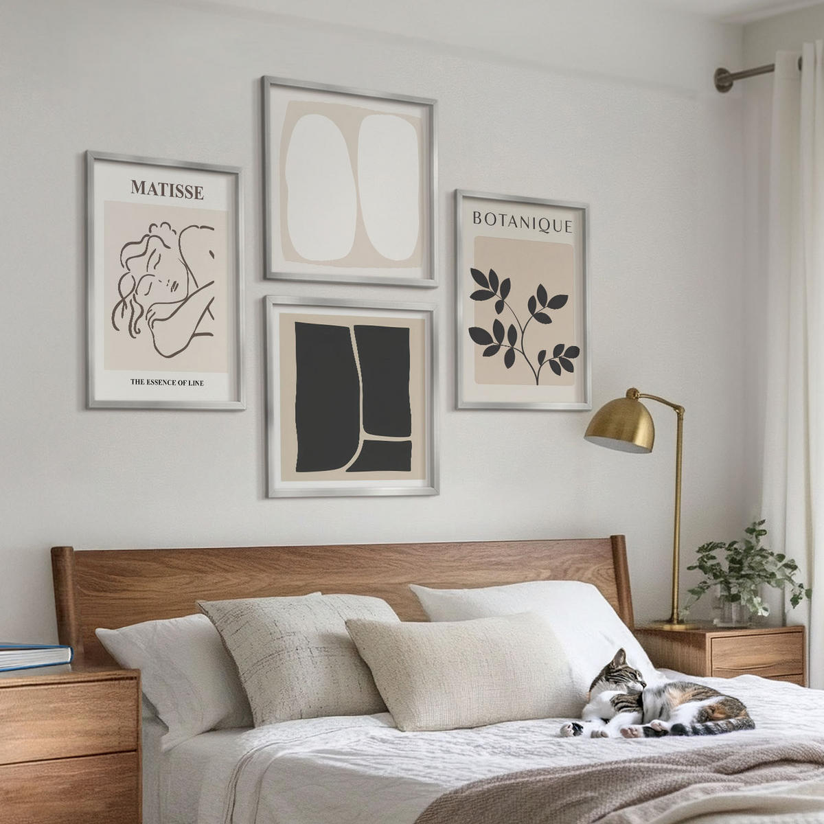 WANDBILDER 4er Set - 50x50 cm & 40x60 cm Silberner Rahmen - Matisses stilvolle Pflanzenbilder - Silberfarben, Kunststoff (50/50cm) - ArtPrintCave