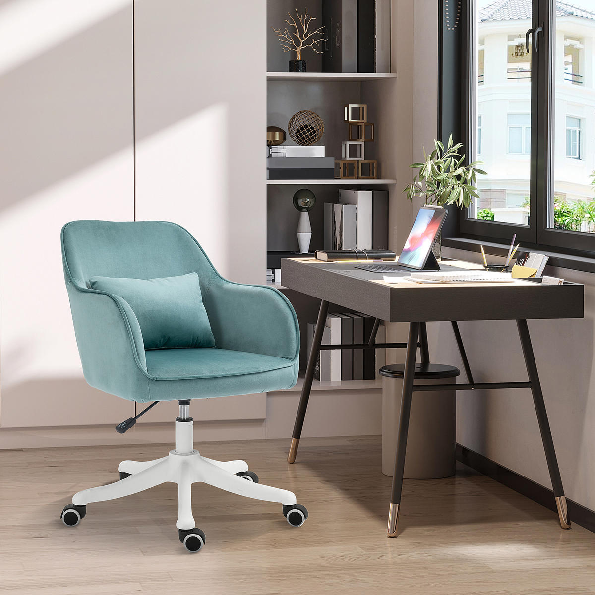 MASSAGE-BÜROSTUHL in Samtoptik mit Vibrationsfunktion 55 cm x 65 cm x 86 cm Grün - Grün, Textil (70/86/57cm)