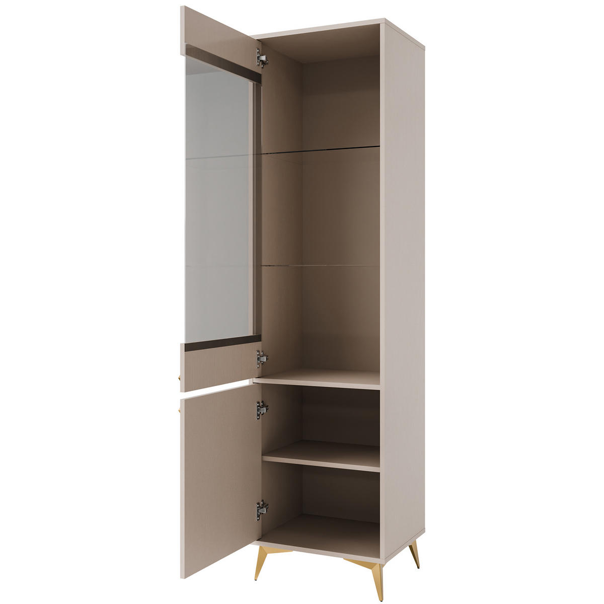 VITRINENSCHRÄNK FLOREN, Creme/Gold - Creme, Holzwerkstoff/Metall (51.8/193.5/40.8cm) - KONSIMO®