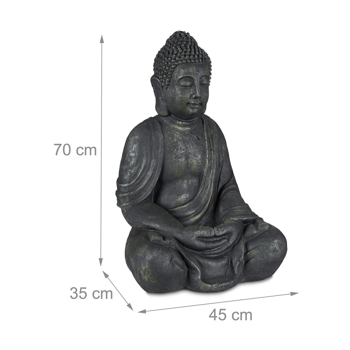 BUDDHA Figur - Anthrazit, Kunststoff (45/70/35cm) - Relaxdays
