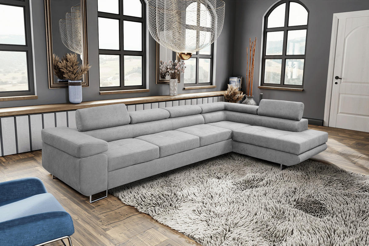 ECKSOFA Marlene IV L-Form mit verstellbaren Kopfstützen Schlaffunktion Bettkasten 347 cm rechts hellgrau - Hellgrau, Kunststoff (202/347cm) - Margaret Hadas24