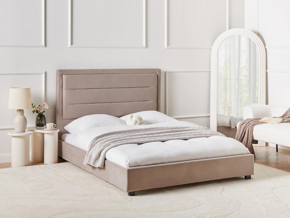 BETT mit Lattenrost 140/200 cm Taupe Rouen - Taupe/Schwarz, Textil (140/200cm) - Beliani