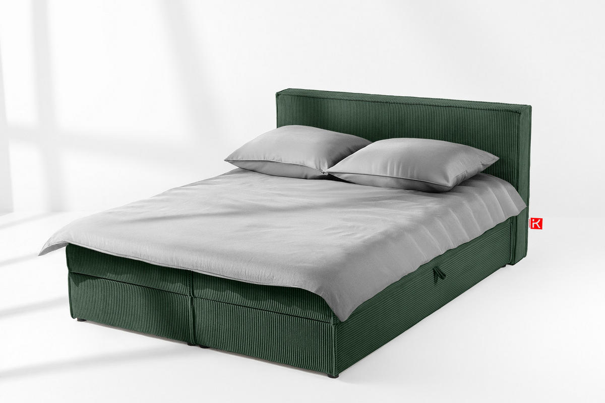 BOXSPRINGBETT ROTI mit Stauraum, dunkelgrün - Dunkelgrün/Schwarz, Holz/Holzwerkstoff (160/200cm) - KONSIMO®