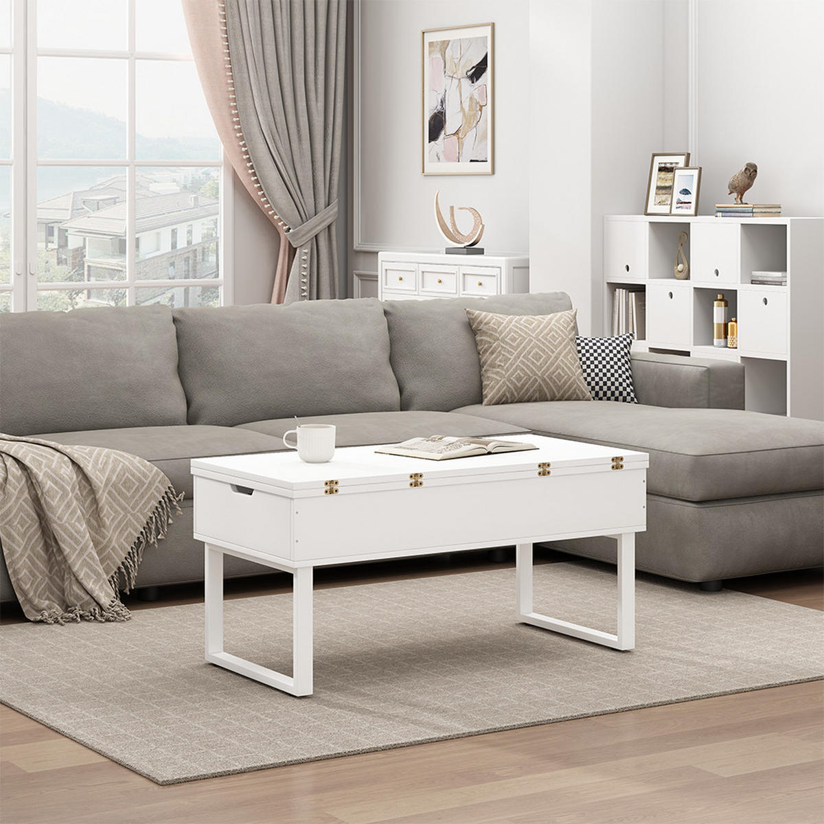 COUCHTISCH Lifty Weiß 100 x 50 cm mit Liftfunktion - Weiß, Holzwerkstoff (50/100/48.5cm) - Vicco