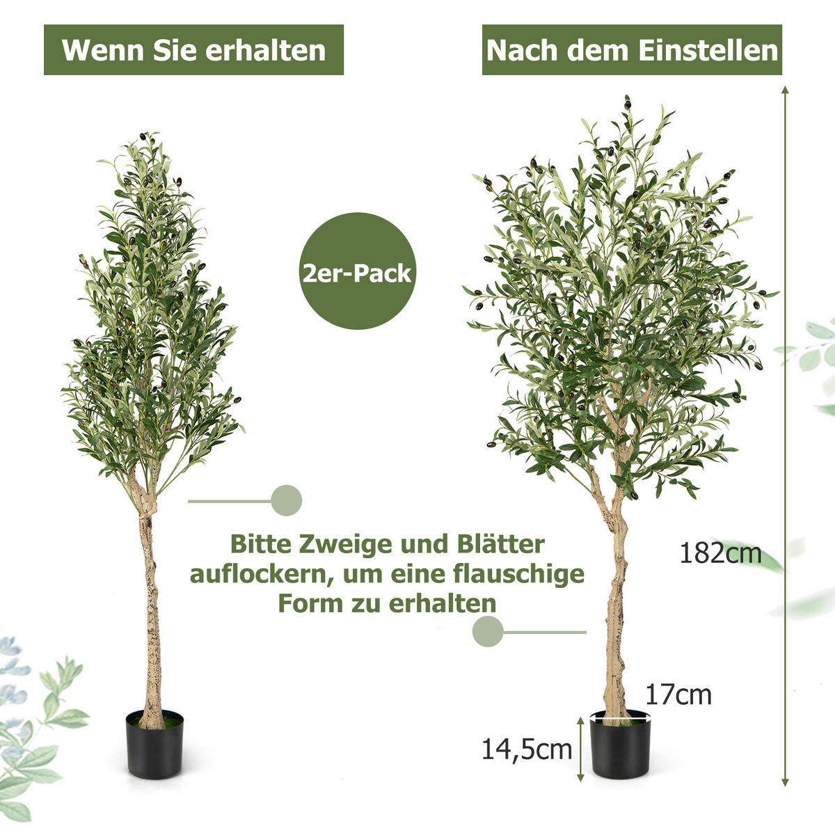 OLIVENBÄUME Künstliche 182 cm Grün - Grün, Kunststoff (182cm) - COSTWAY