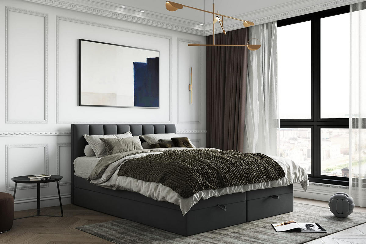 BOXBETT mit Bettkästen und Matratze - Bett Gusto mit Topper aus Memory Visco - Dunkelgrau - 140 x 200 cm - Dunkelgrau, Holzwerkstoff/Kunststoff (140/200cm) - Trada