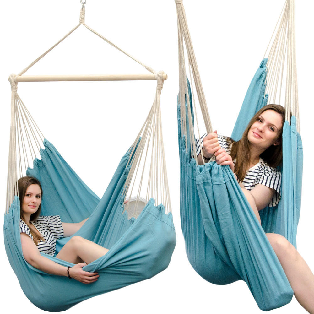 XXL-FAMILIEN-HÄNGESESSEL bis 150kg, 190/140cm, Blau - Blau, Textil (140/155/190cm) - Amanka