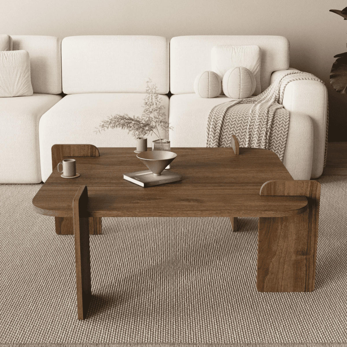 COUCHTISCH mit quadratischer platte 90/90/35 cm - Naturfarben, Holzwerkstoff (90/90/35cm) - Calicosy