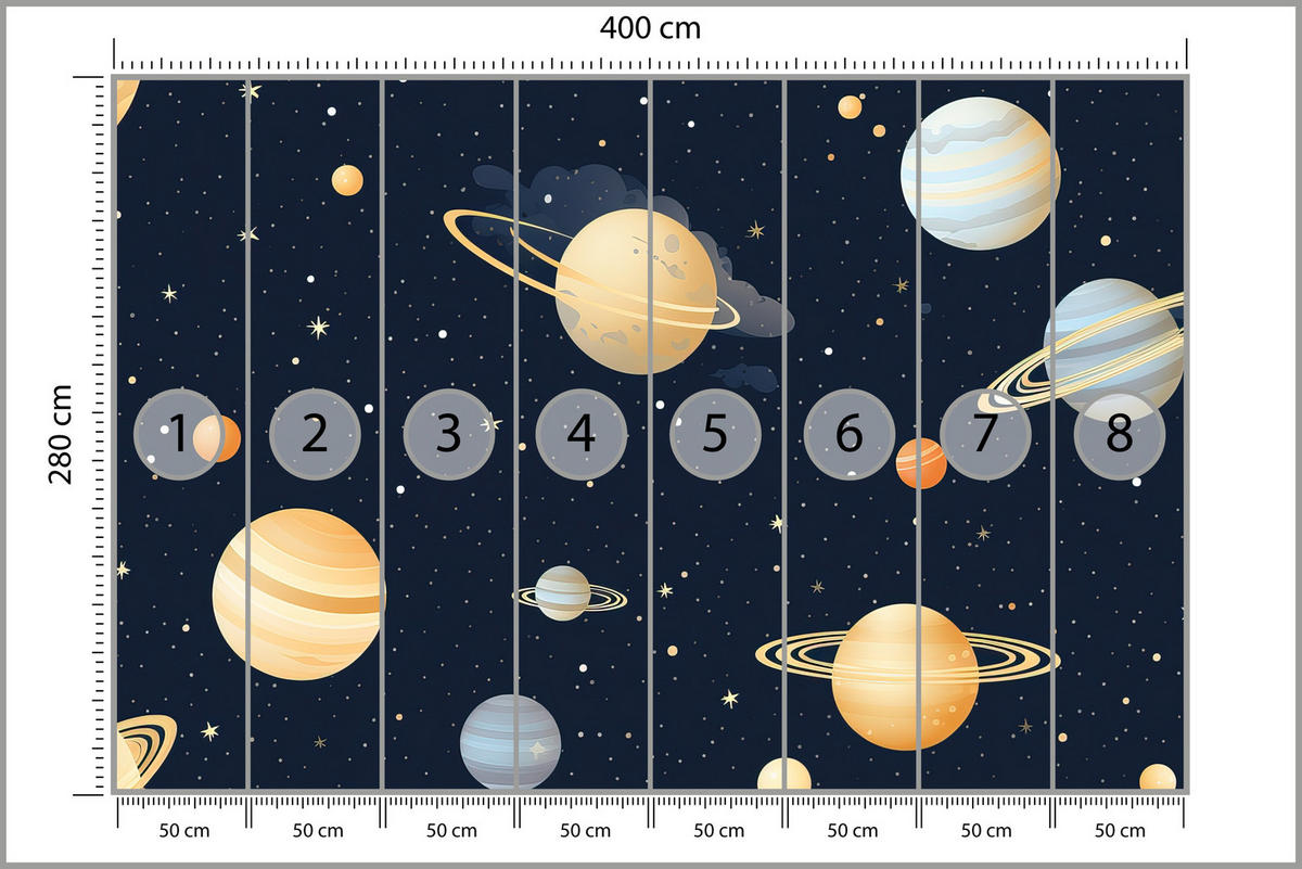 FOTOTAPETE für Kinderzimmer Märchen Galaxie Planeten Sterne 400x280 - Blau/Gelb, Papier (400/280cm) - Muralo