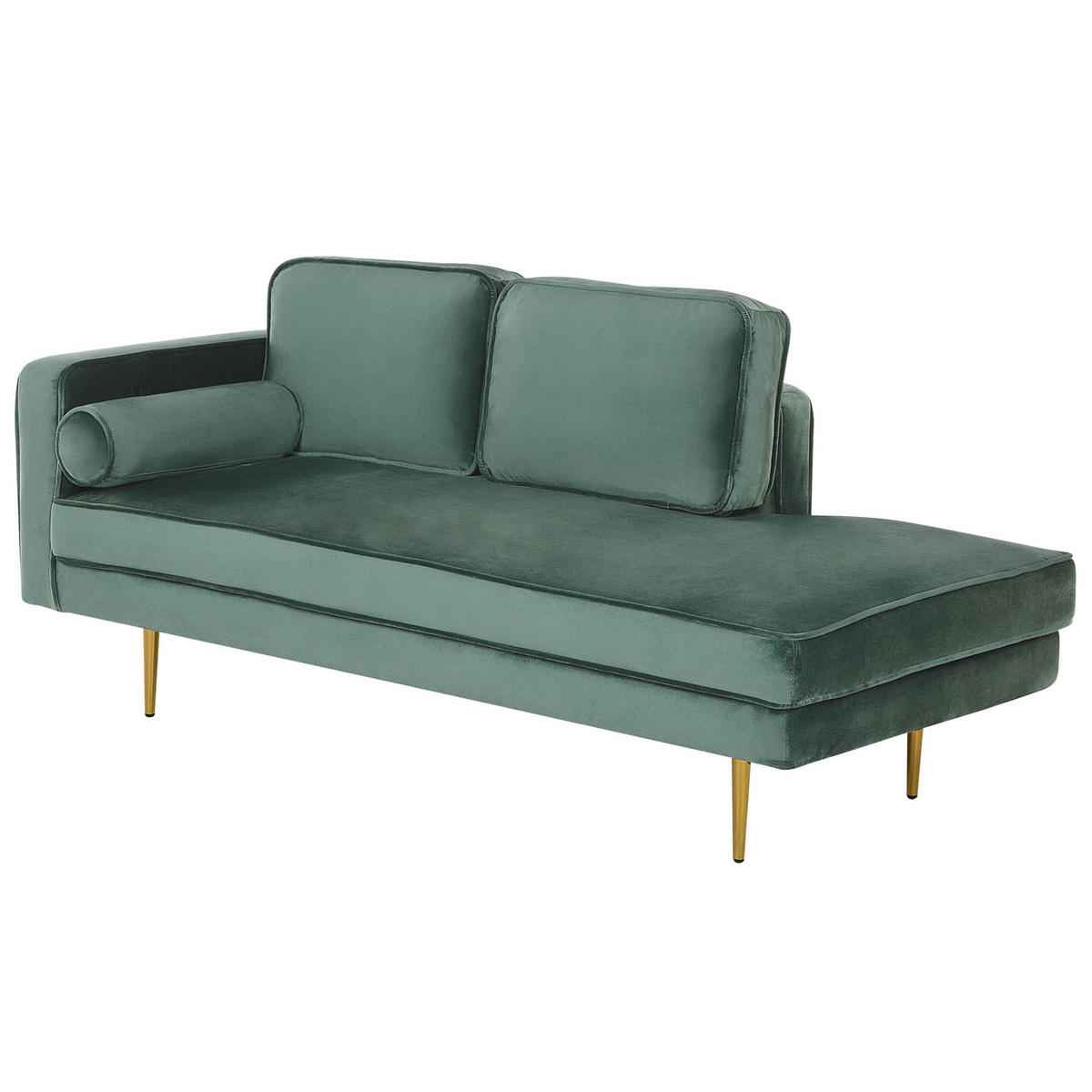 CHAISELONGUE Samtstoff mintgrün linksseitig Miramas - Goldfarben/Mintgrün, Textil (171/63/79cm) - Beliani