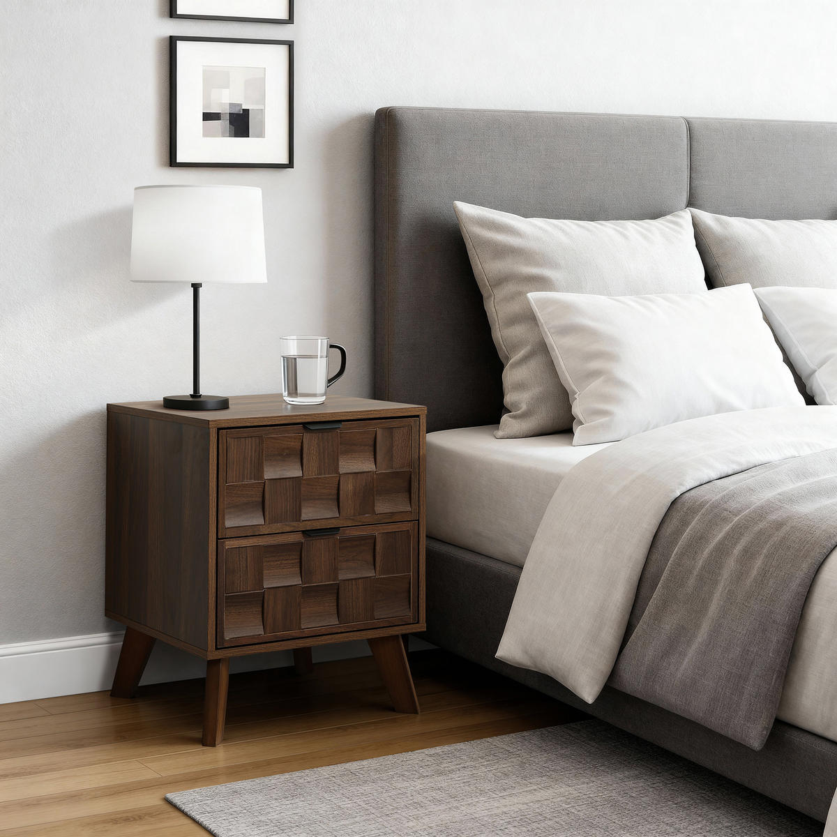 NACHTTISCH mit 2 Schubladen | B47 x T40 x H57 cm - Walnussfarben, Holzwerkstoff (47/57/40cm) - Hometopia