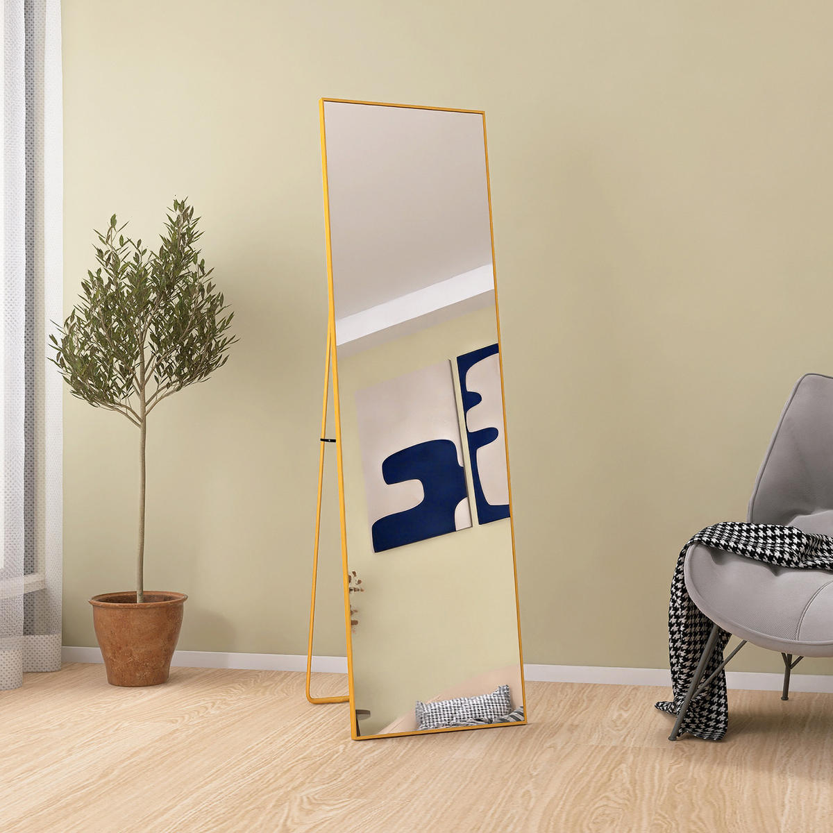 STANDSPIEGEL 140 x 40 cm, rechteckiger zum Aufstellen an der Wand oder zum Aufhängen, goldfarben - Goldfarben, Glas (40/150/3cm) - WoodenAura