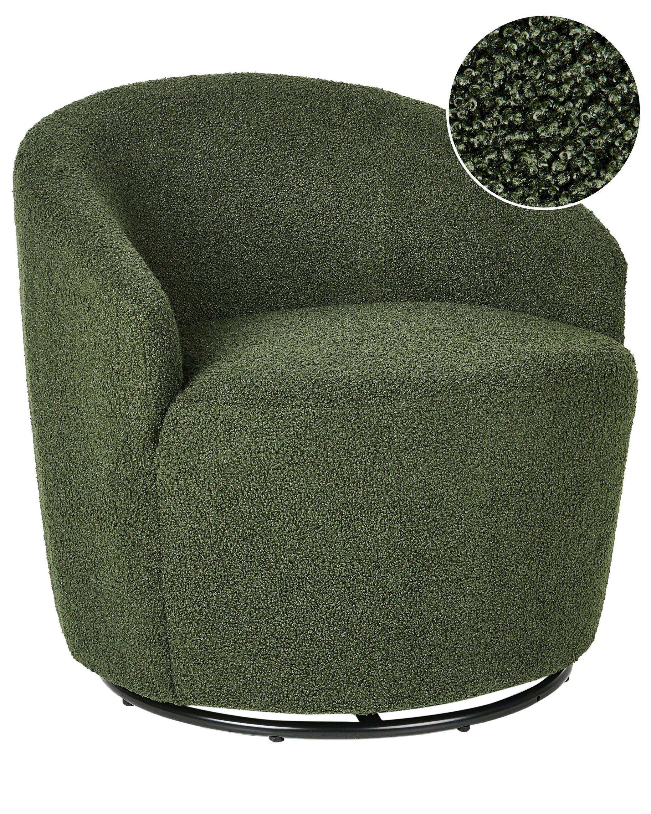 DREHSESSEL Bouclé Dunkelgrün Davik - Schwarz/Grün, Textil (62/67/63cm) - Beliani