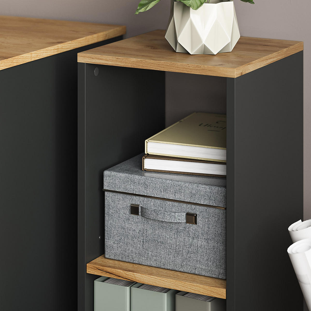 BÜCHERREGAL Tomy Anthrazit/Goldkraft Eiche 30 x 74 cm mit 2 offenen Fächern - Honigeiche/Anthrazit, Holzwerkstoff (30/74/30cm) - Vicco