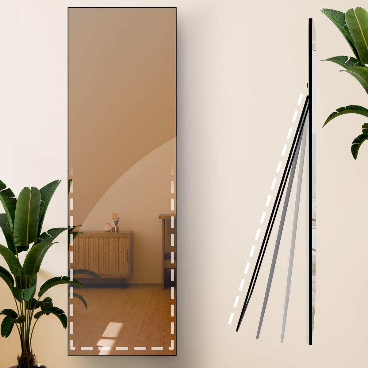 STANDSPIEGEL eckig 50/3/160 cm Glas Schwarz-Matt - Schwarz, Glas (50/160/3cm) - CLP