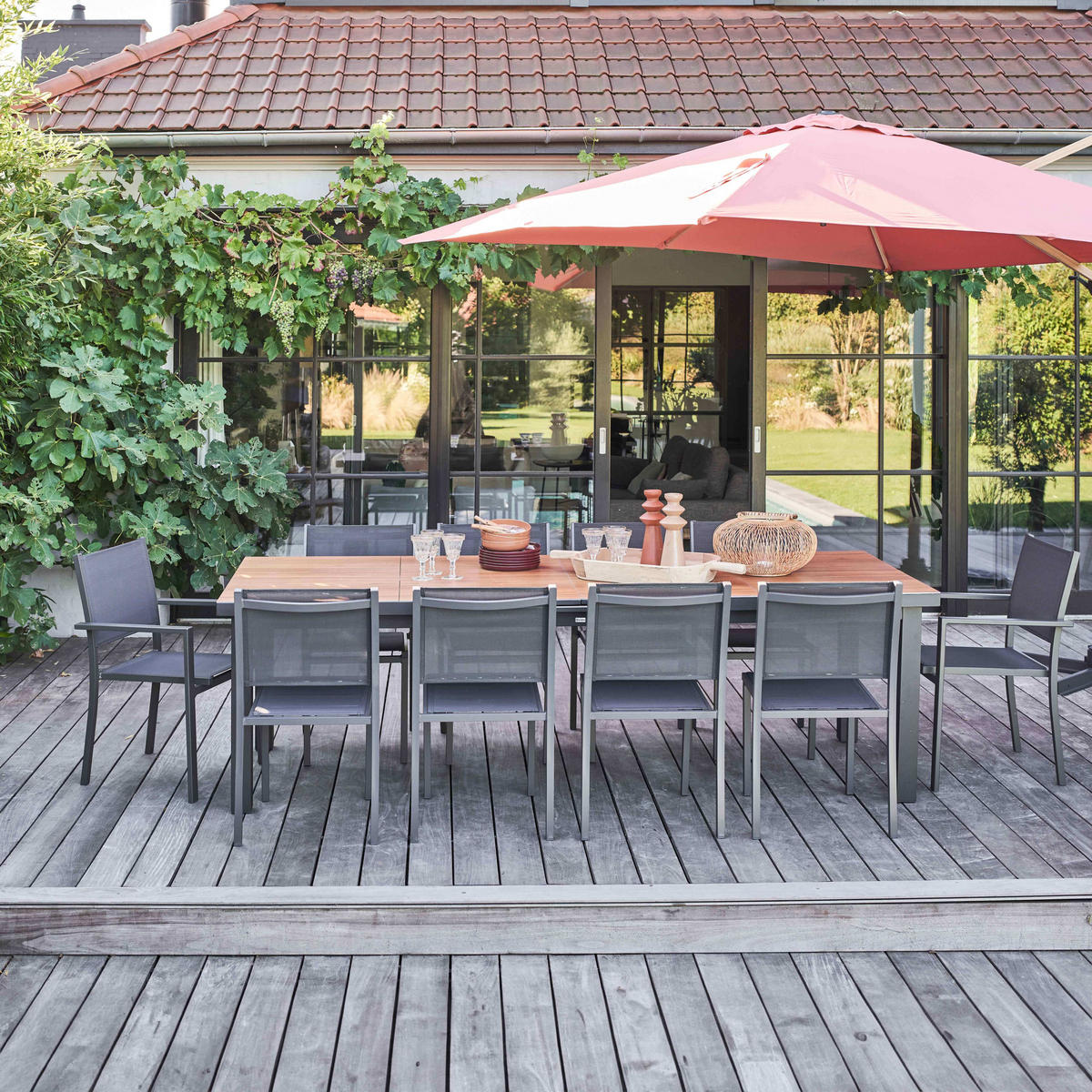 GARTENSET, Schwarz - Braun, Metall - Oviala