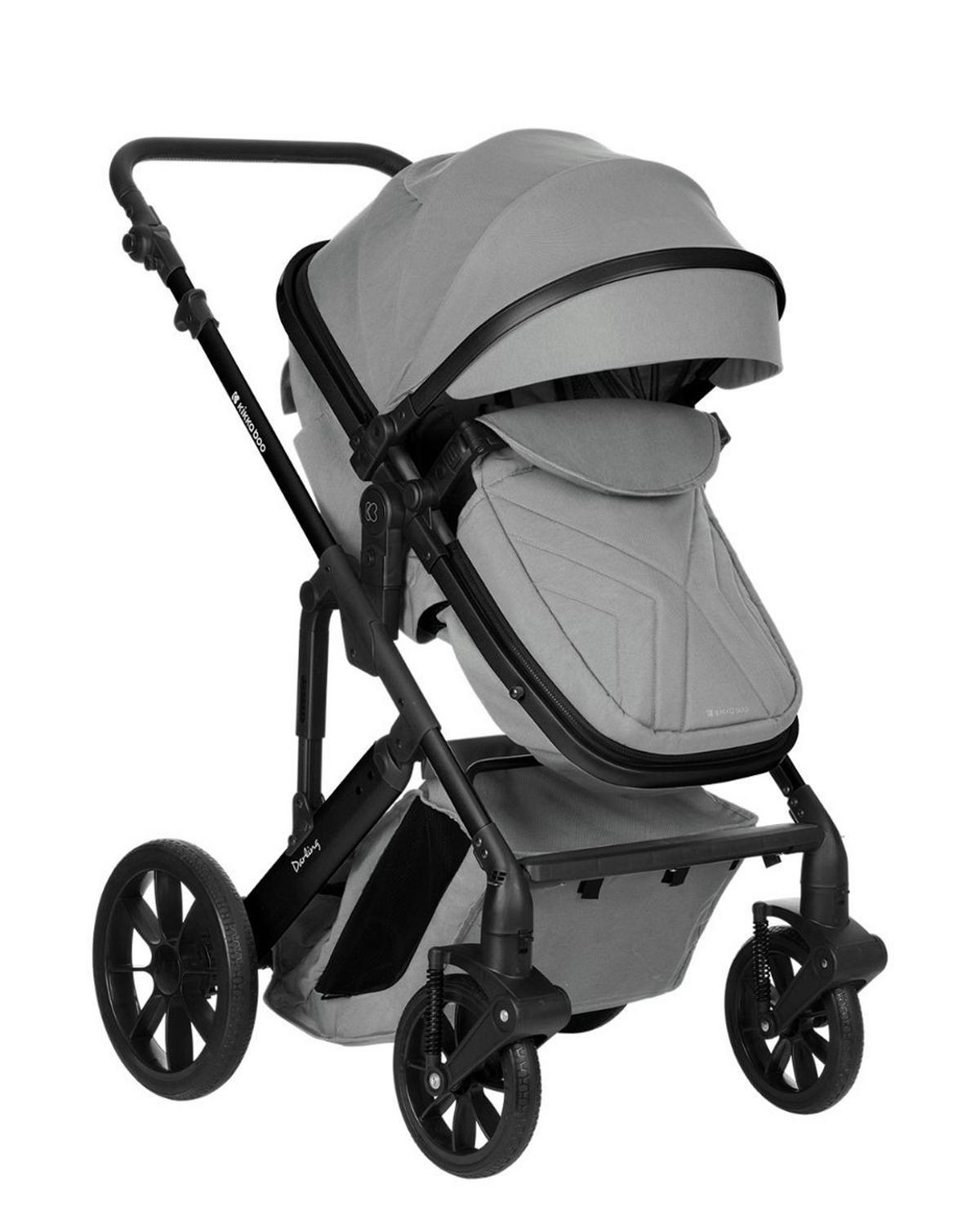 KOMBIKINDERWAGEN Darling 3 in 1 hellgrau Sportsitz Tragetasche Autositz Wickeltasche - Grau, Metall (55/60/110cm) - Kikka boo