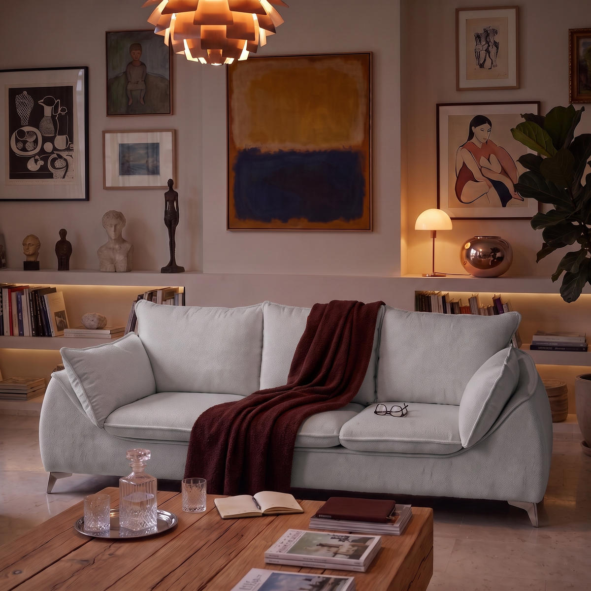 3-SITZER Sofa MELANI 252 cm Velours Hellgrau - Chromfarben/Hellgrau, Holz/Textil (252/90/88cm) - Muffo