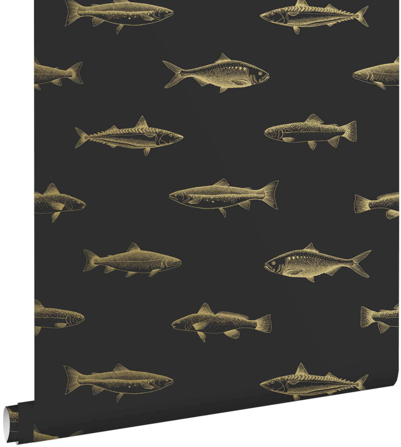 TAPETE Federzeichnung Fisch 53 cm x 10.05 m - Schwarz, Papier (53/1000cm) - ESTAhome