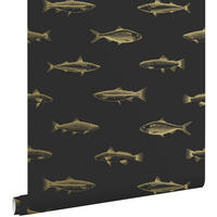 TAPETE Federzeichnung Fisch 53 cm x 10.05 m - Schwarz, Papier (53/1000cm) - ESTAhome