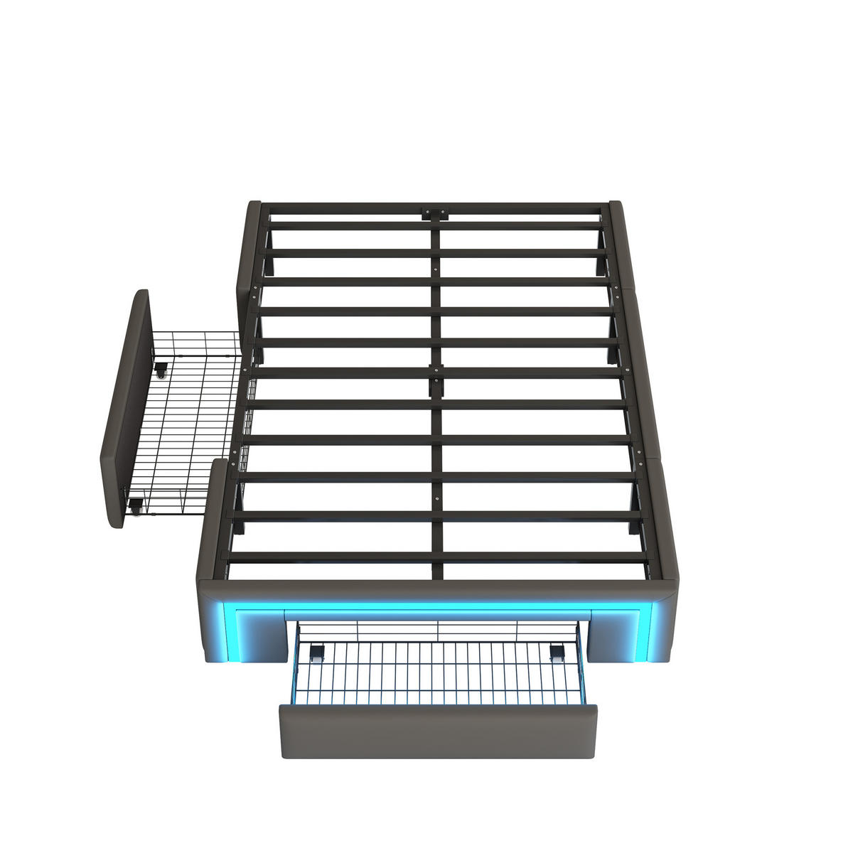 BETT mit Schubladen und LED 90X200 CM - Grau, Holzwerkstoff/Textil - Urban Meuble