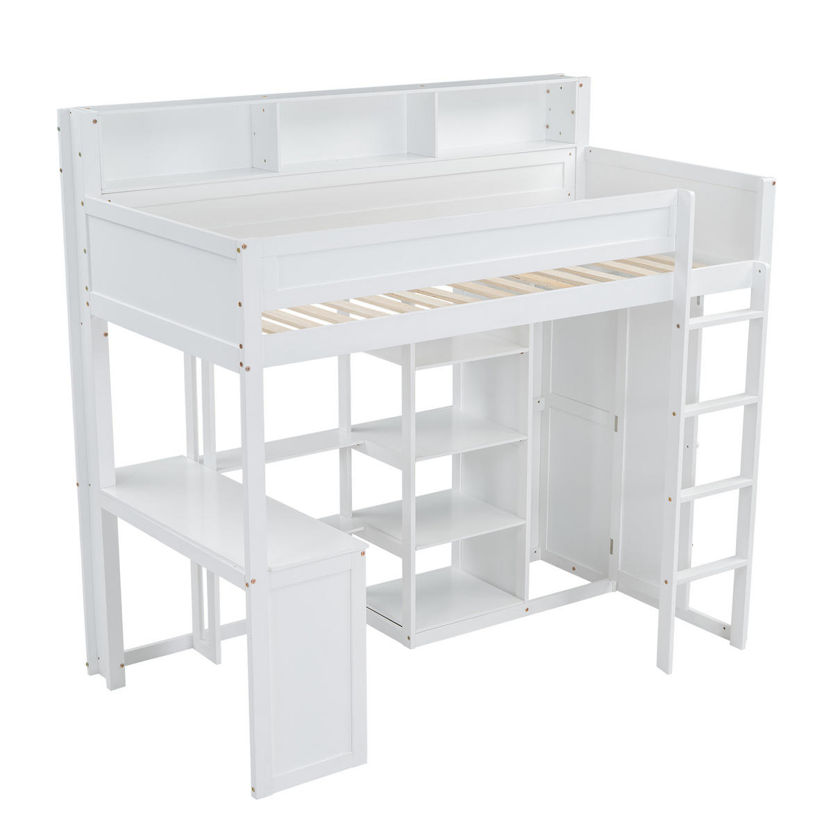 ETAGENBETT mit Tisch und Kleiderschrank 90x200 cm Weiß - Weiß, Holz (90/200cm) - Meubliv
