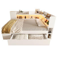 POLSTERBETT 140/200 cm mit LED-Beleuchtung, USB- und Typ-C-Anschluss, Stauraum und Lattenrost, Holzwerkstoff, Weiß - Weiß, Textil (140/200cm) - Redom