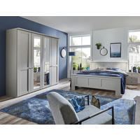 SCHLAFZIMMER Greenholm in Kieselgrau 4 teilig mit Kleiderschrank 200cm Breite mit Spiegel, Doppelbett 180x200cm, zwei Nachttisch - Grau, Holzwerkstoff (80/200/120cm)