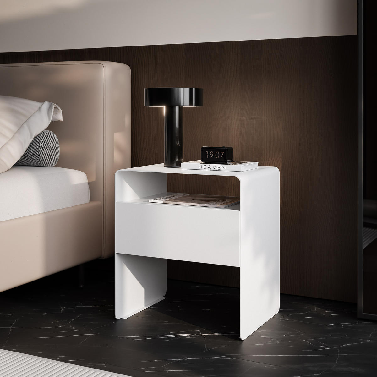 NACHTSCHRANK BOHO mit Schublade, 45/35/50 cm, Weiß - Weiß, Metall (45/50/35cm) - Idohome