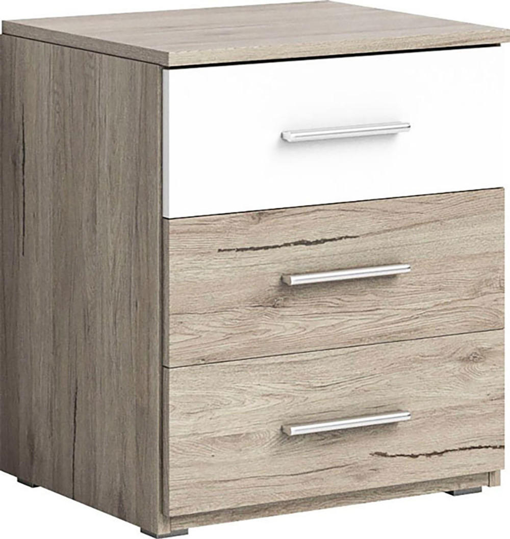 NACHTKONSOLE Bilbao 2er-Set Eiche Sanremo weiß 47 cm / 41 cm / 56 cm - Weiß/Braun, Holz/Holzwerkstoff (47/56/41cm) - Feldmann-Wohnen