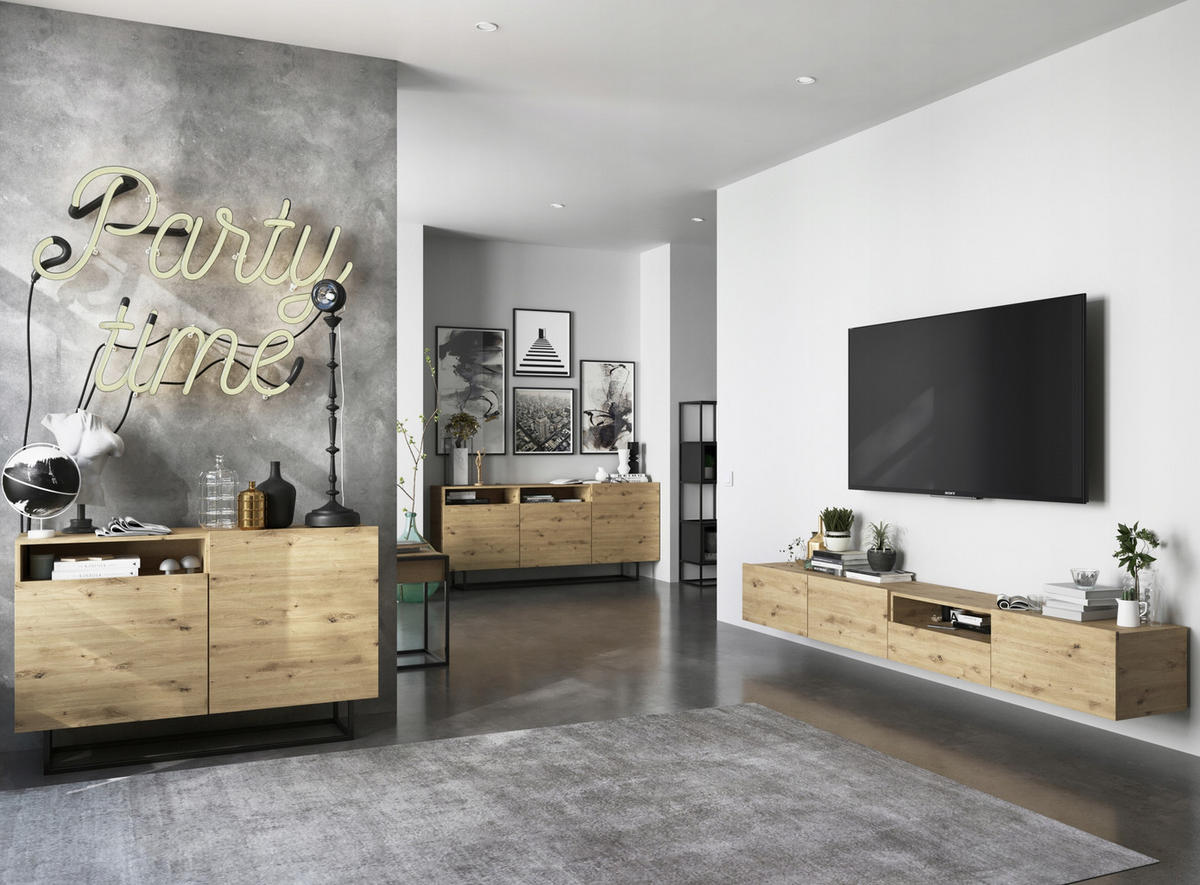 TV-LOWBOARD 2-er Set Enjoy Eiche Artisan Matt Schublade 120 cm - Eiche Artisan, Holzwerkstoff (240/30/35cm) - Meble Lindner