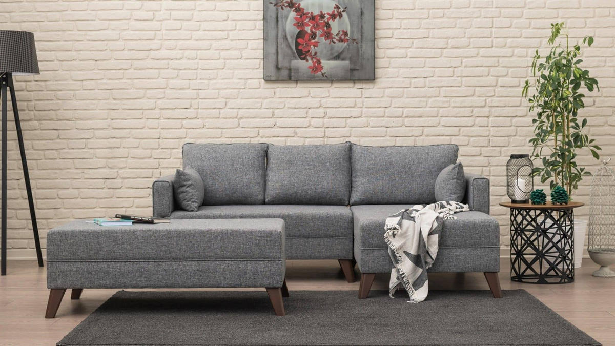ECKSOFA mit Hocker als Schlaffläche, perfekt für kleine Räume - Walnussfarben/Braun, Holz/Kunststoff (140/205cm) - myHomelando