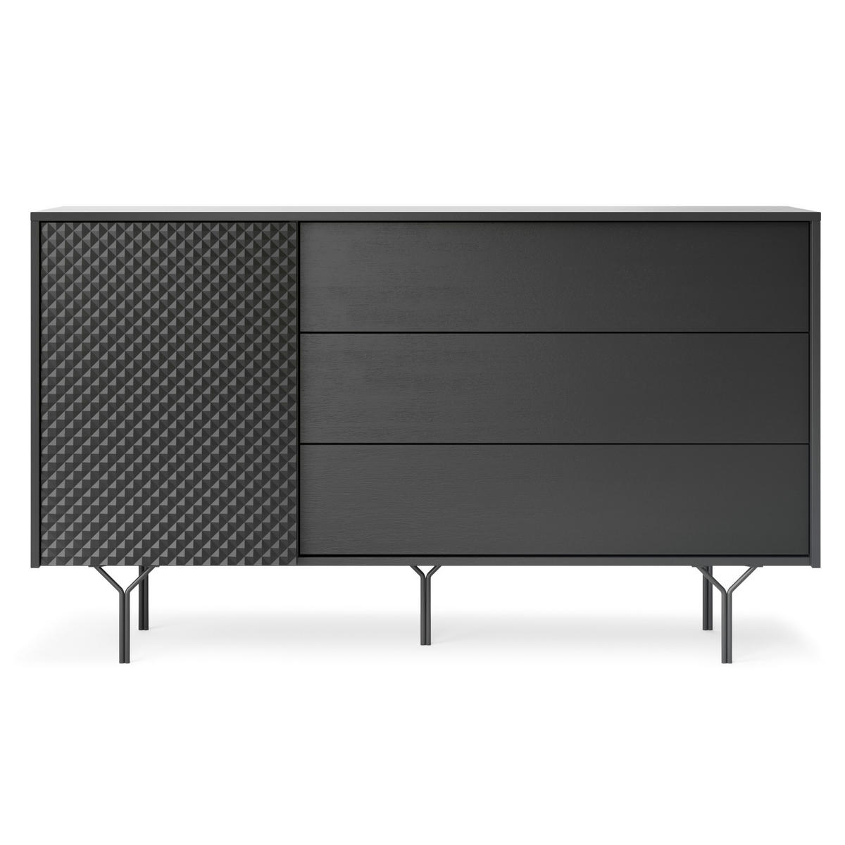 SIDEBOARD ORILLIA KOM1-1D3S Fräste Fronten, Schwarz - Schwarz, Holzwerkstoff/Kunststoff (144/83/38cm) - Komodee
