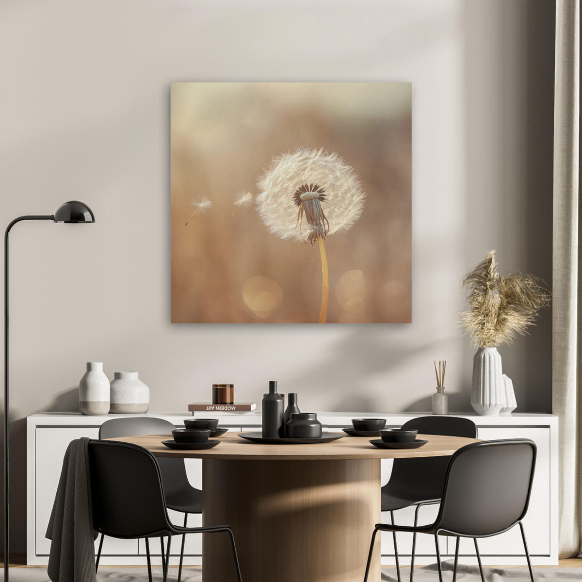 AKUSTIKBILD Löwenzahn - Beige - Natur - Blume Akustikpaneele 80x80 cm - Hellbraun, Kunststoff (80/80/0.9cm) - MuchoWow