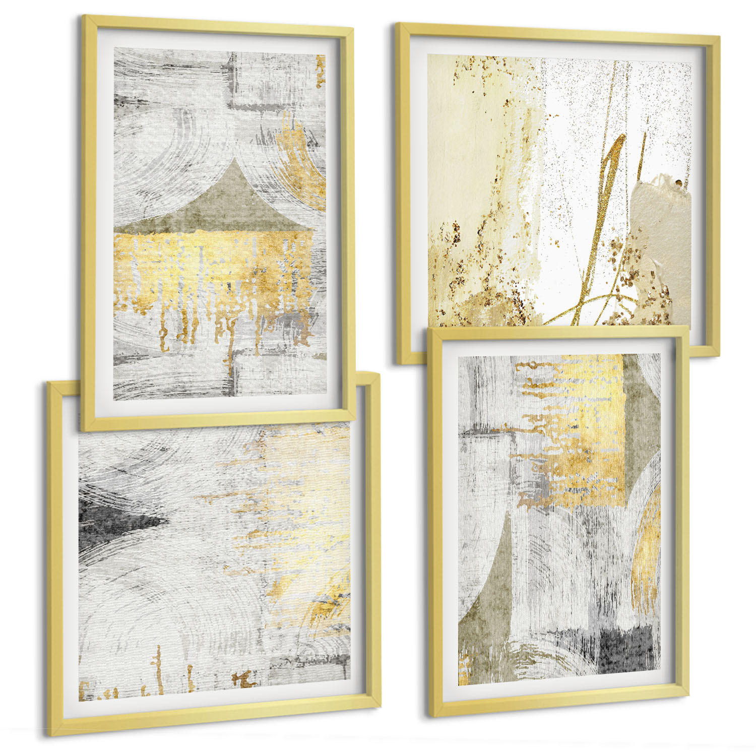 BILDER SET 4er Set - 50x50 cm & 40x60 cm Goldrahmen - Abstrakte minimalistische Muster - Goldfarben, Kunststoff (50/50cm) - TULUP
