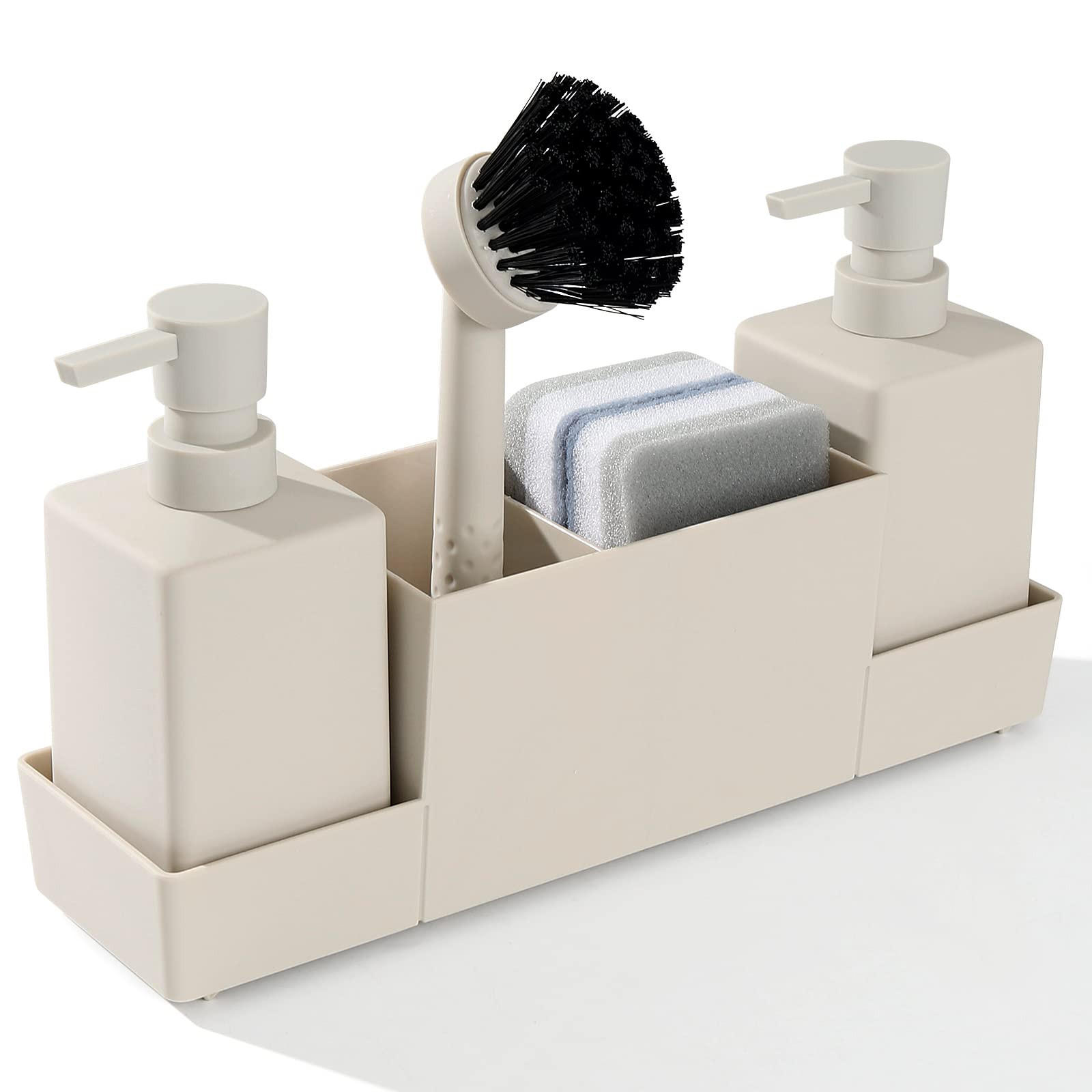 SINK ORGANIZER Kunststoff Seifenspender mit Schwammhalter Schwämme Ablage - Ecru, Kunststoff (30.9/10/9.3cm)